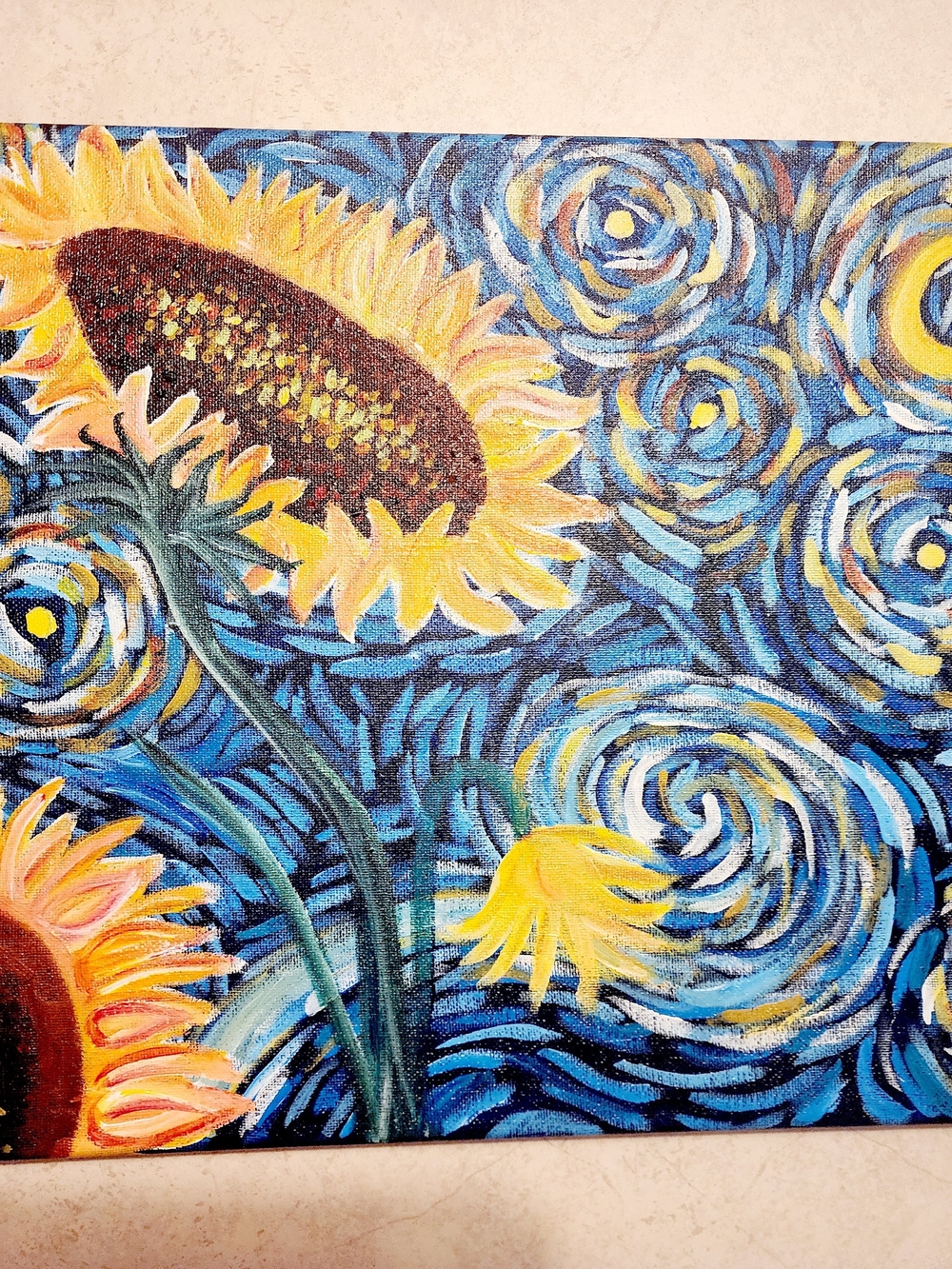 Sunflower Swirl Canvas Wall Art - Blue & Yellow